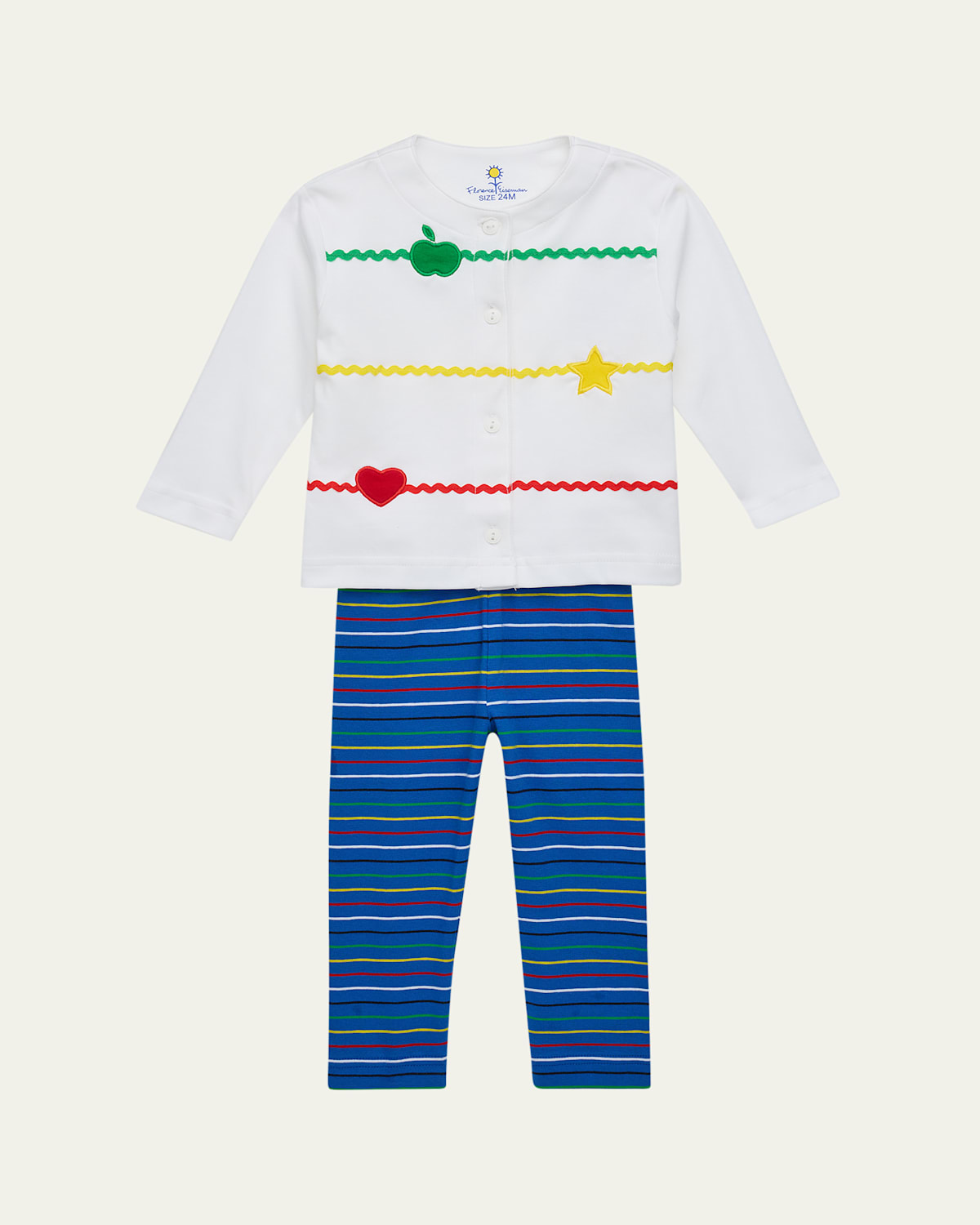 Florence Eiseman Girl's 2-piece Embroidered Cardigan & Stripe Knit Leggings Set In Multi