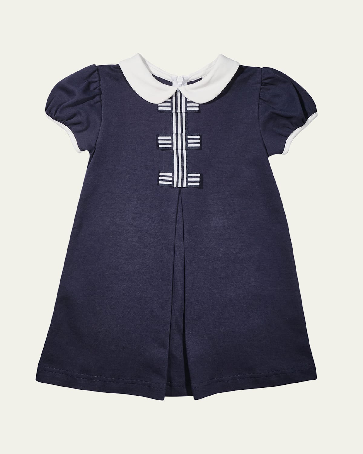 Florence Eiseman Girl's Knit Dress With Stripe Ribbon Bows In Blue