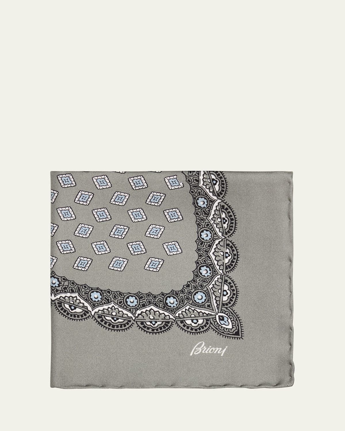 Brioni Men's Large Medallion Silk Pocket Square