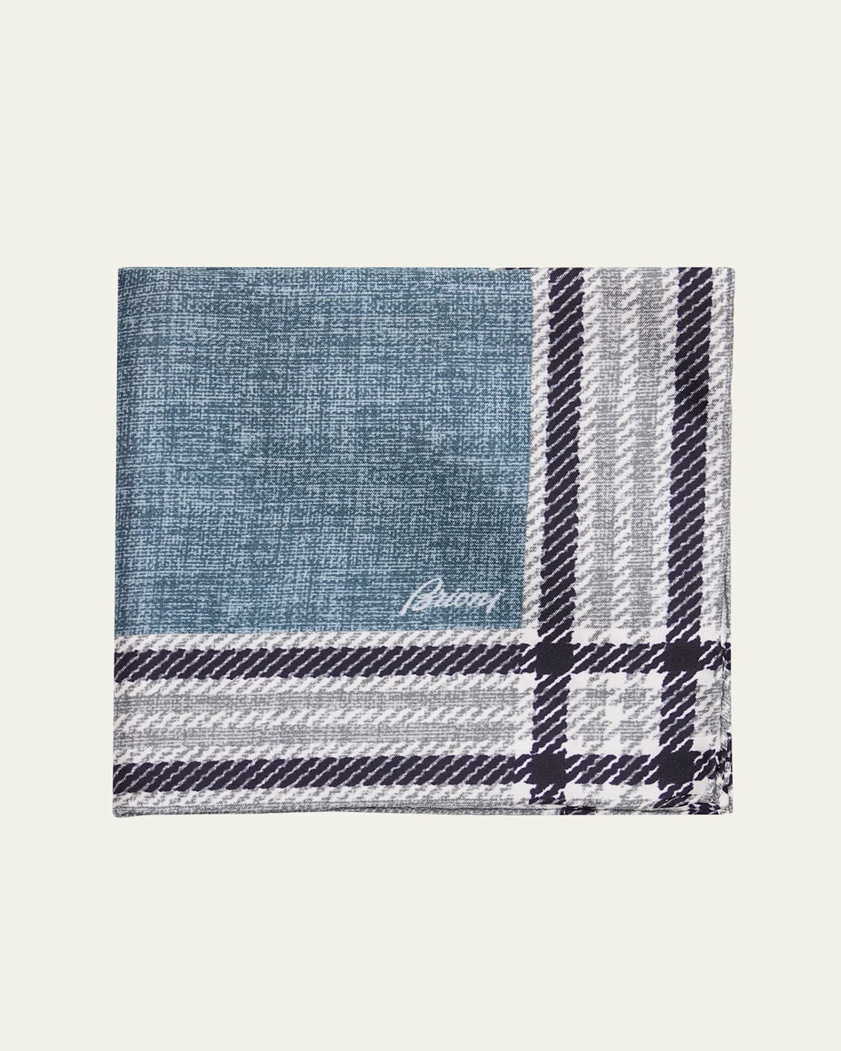 Brioni Men's Silk Check-trim Pocket Square In Blue
