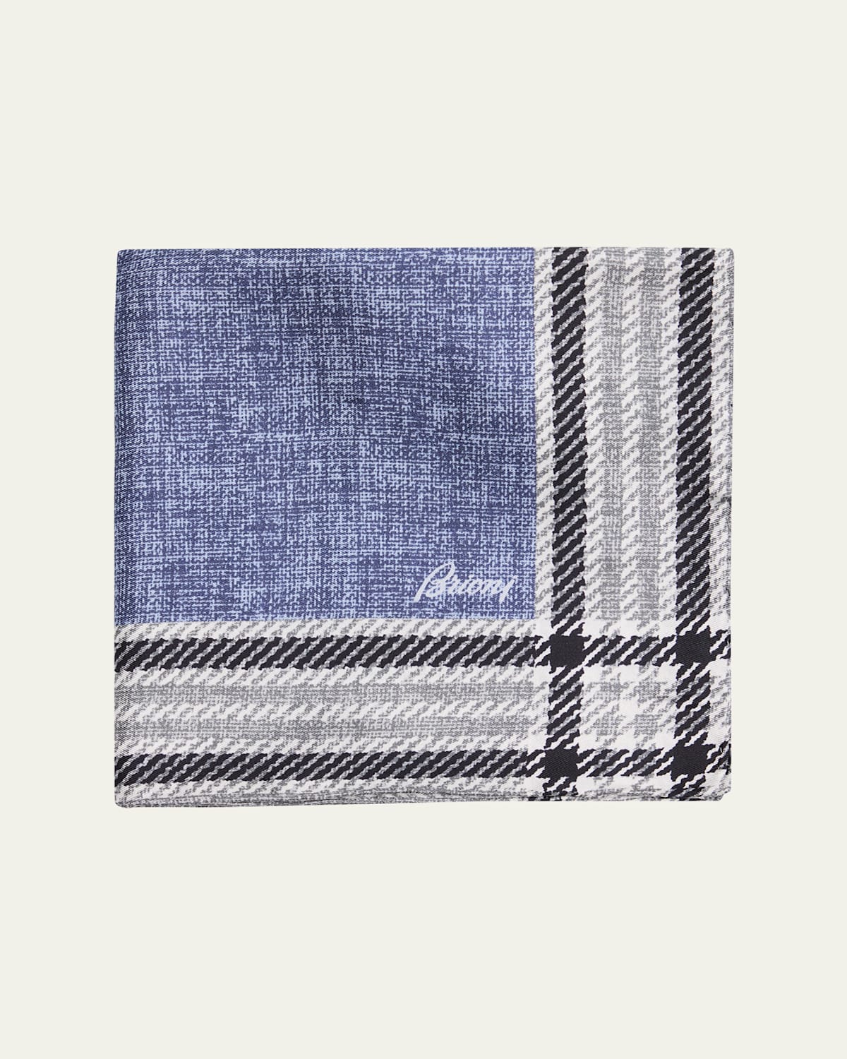 Brioni Men's Silk Check-trim Pocket Square In Blue