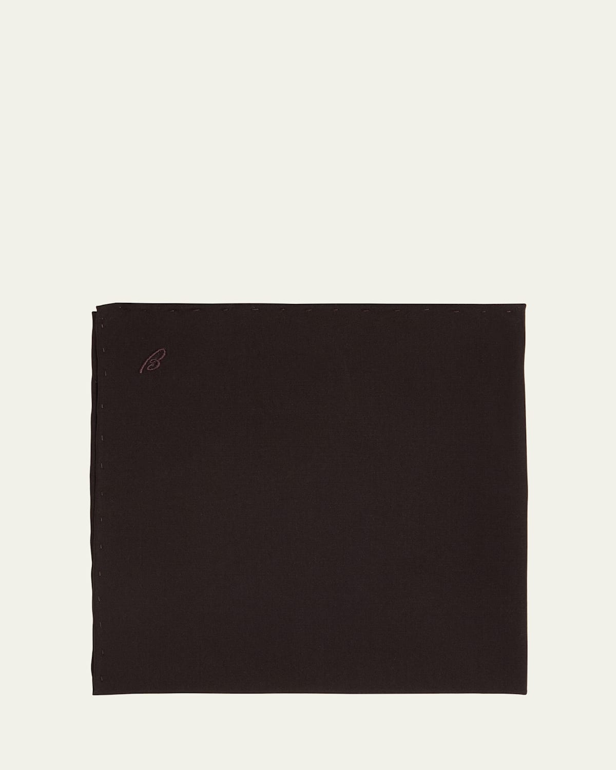 Brioni Men's Silk Poplin Embroidered Monogram Pocket Square