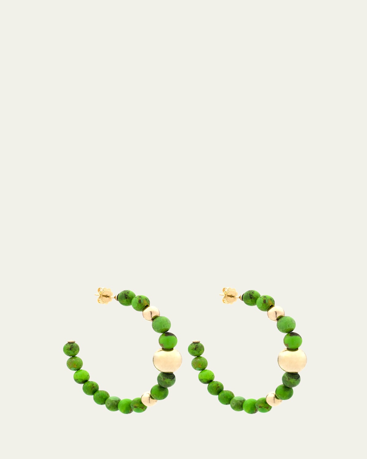 18K Yellow Gold Medium Green Turquoise Barbarella Hoop Earrings