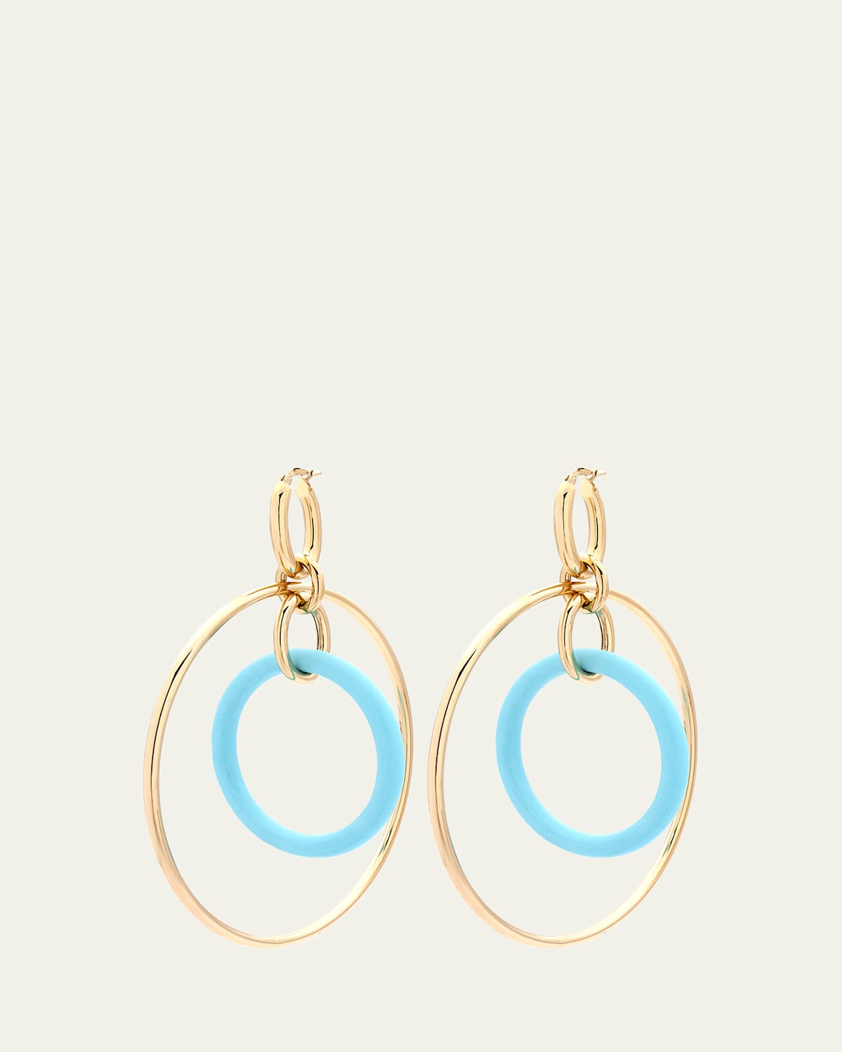 18K Yellow Gold Large Turquoise Orbite Earrings