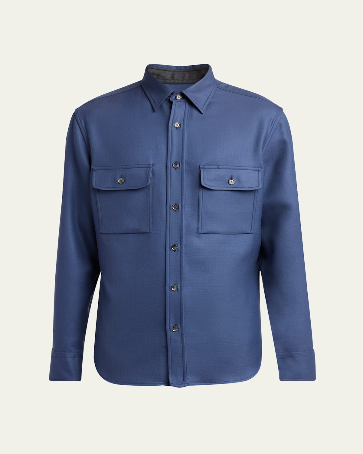 Brioni Men's Wool Twill Double-pocket Military Shirt In Green
