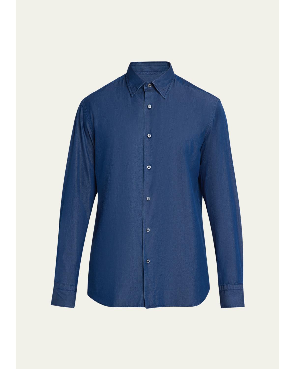 Men'S Cotton Denim Casual Button-Down Shirt