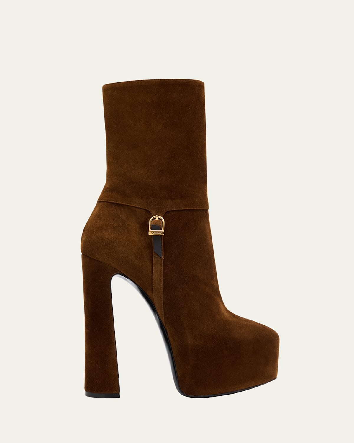 Saint Laurent Nico Platform Suede Booties In Brown