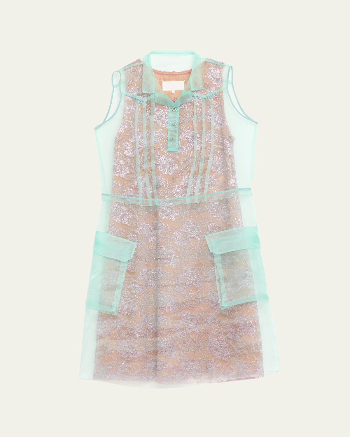 Maison Margiela Sleeveless Metallic Lace Layered Shirtdress In Pink