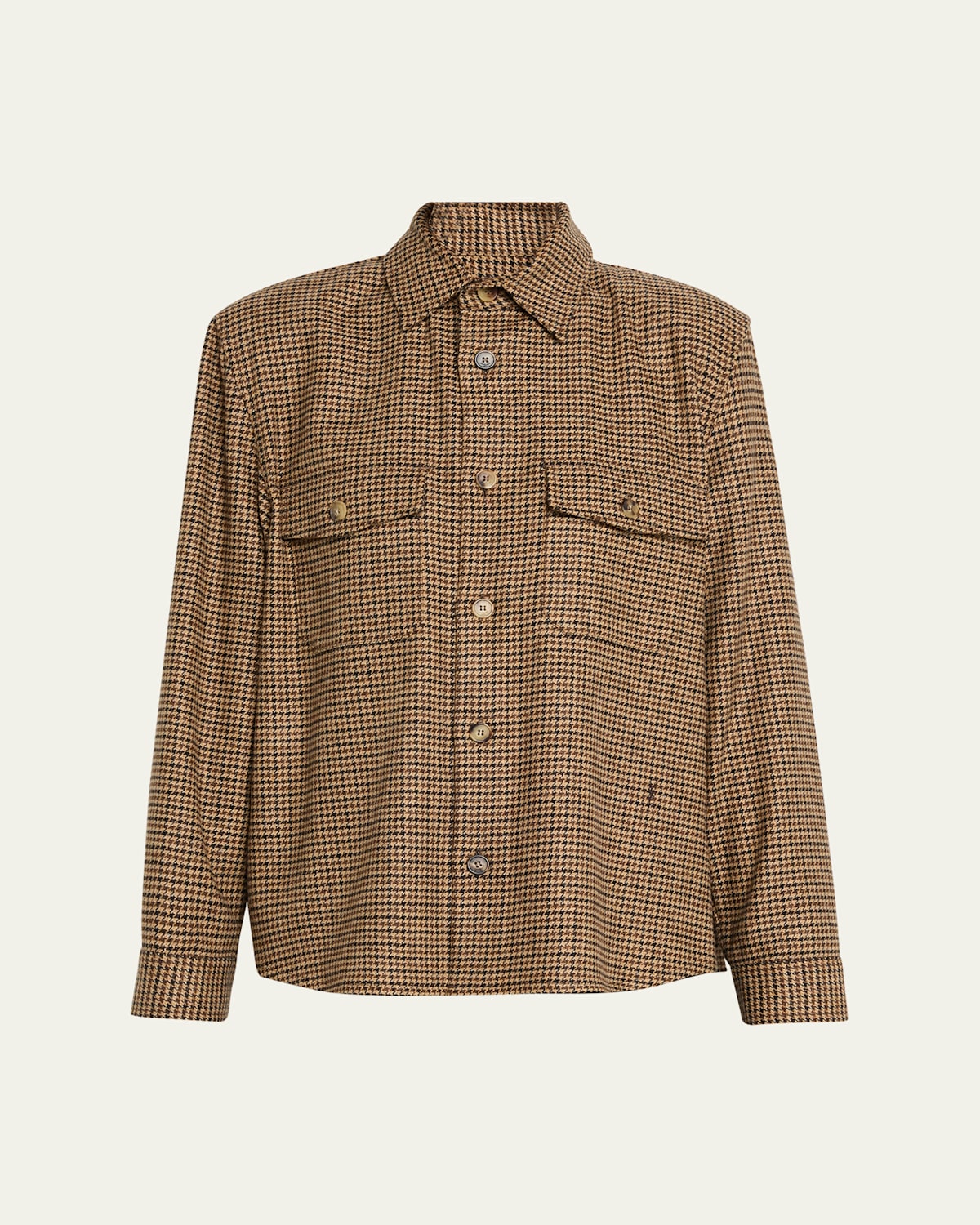 Saint Laurent Long Sleeve Checkered Overshirt Chest Pockets In Brown