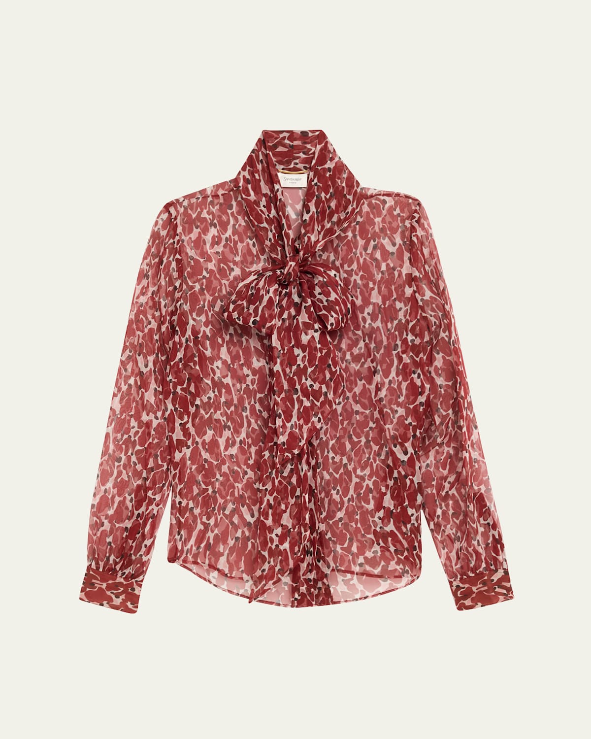 Saint Laurent Semi-sheer Printed Tie Neck Blouse In Red