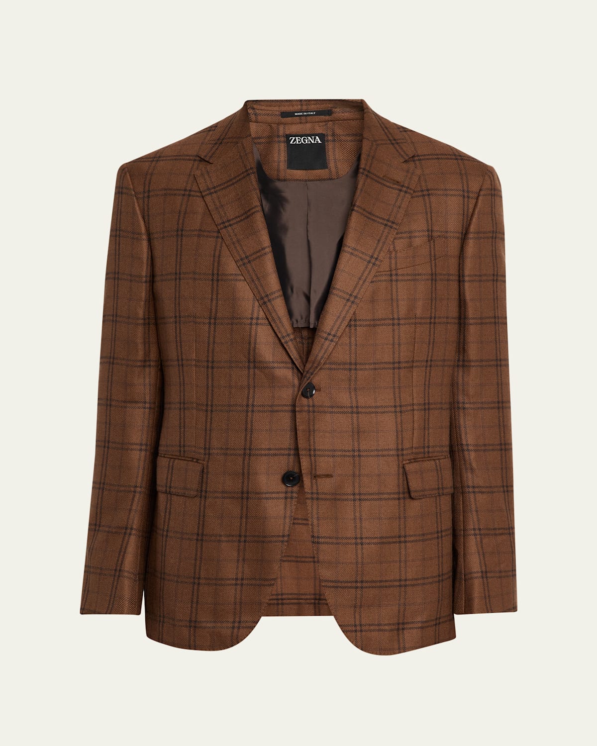 Men's Cashmere and Silk Plaid Single-Breasted Sport Coat