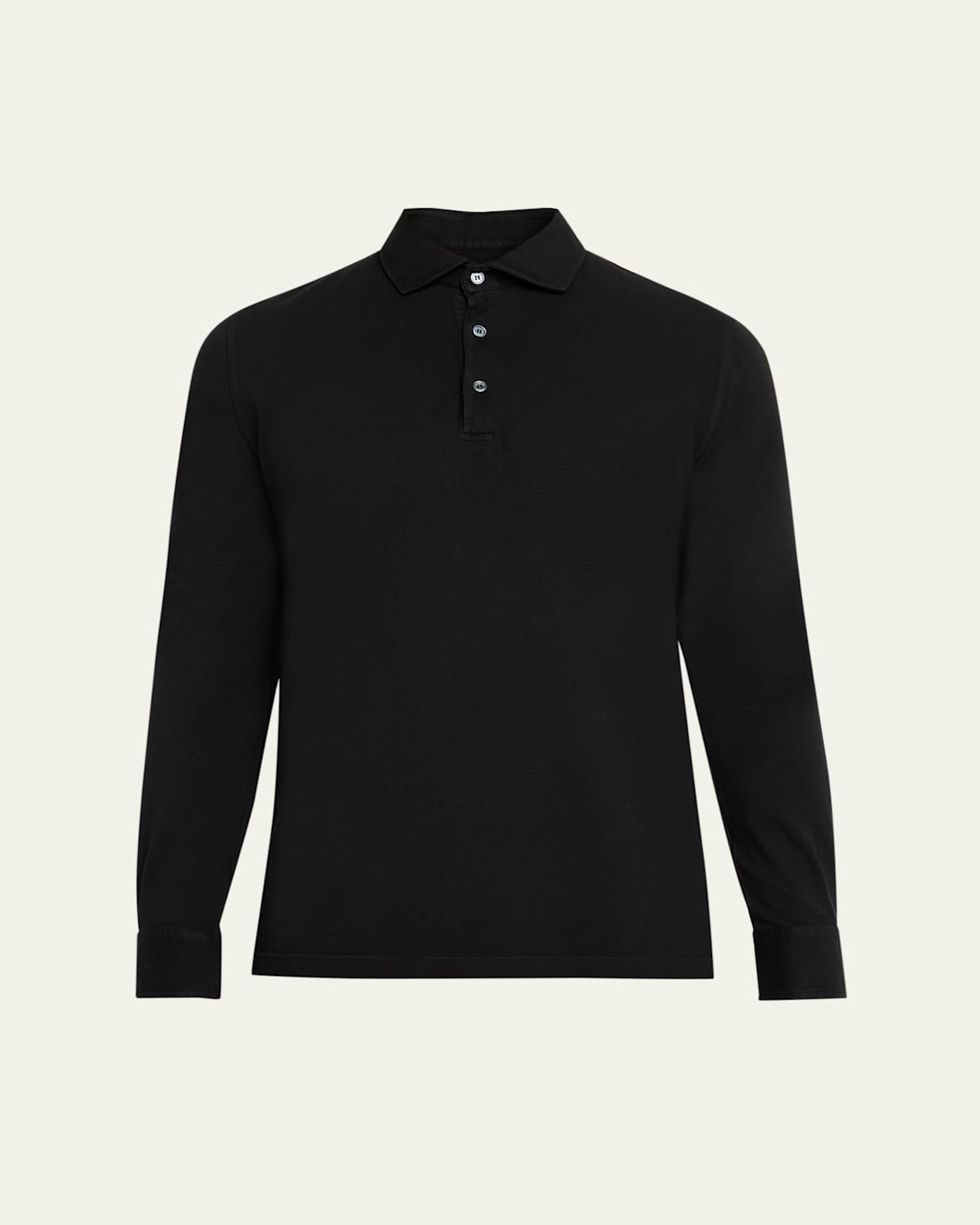 Fedeli Men's Giza Cotton Long-sleeve Pique Polo Shirt In Black