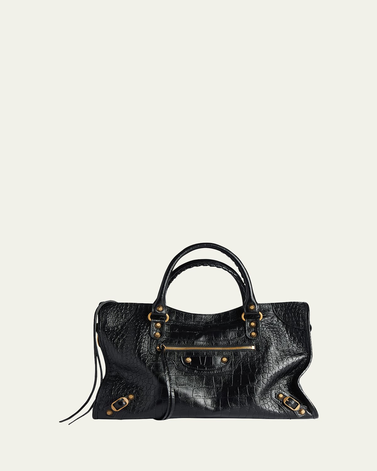 Balenciaga Le City Medium Croc-embossed Leather Crossbody Bag In Black