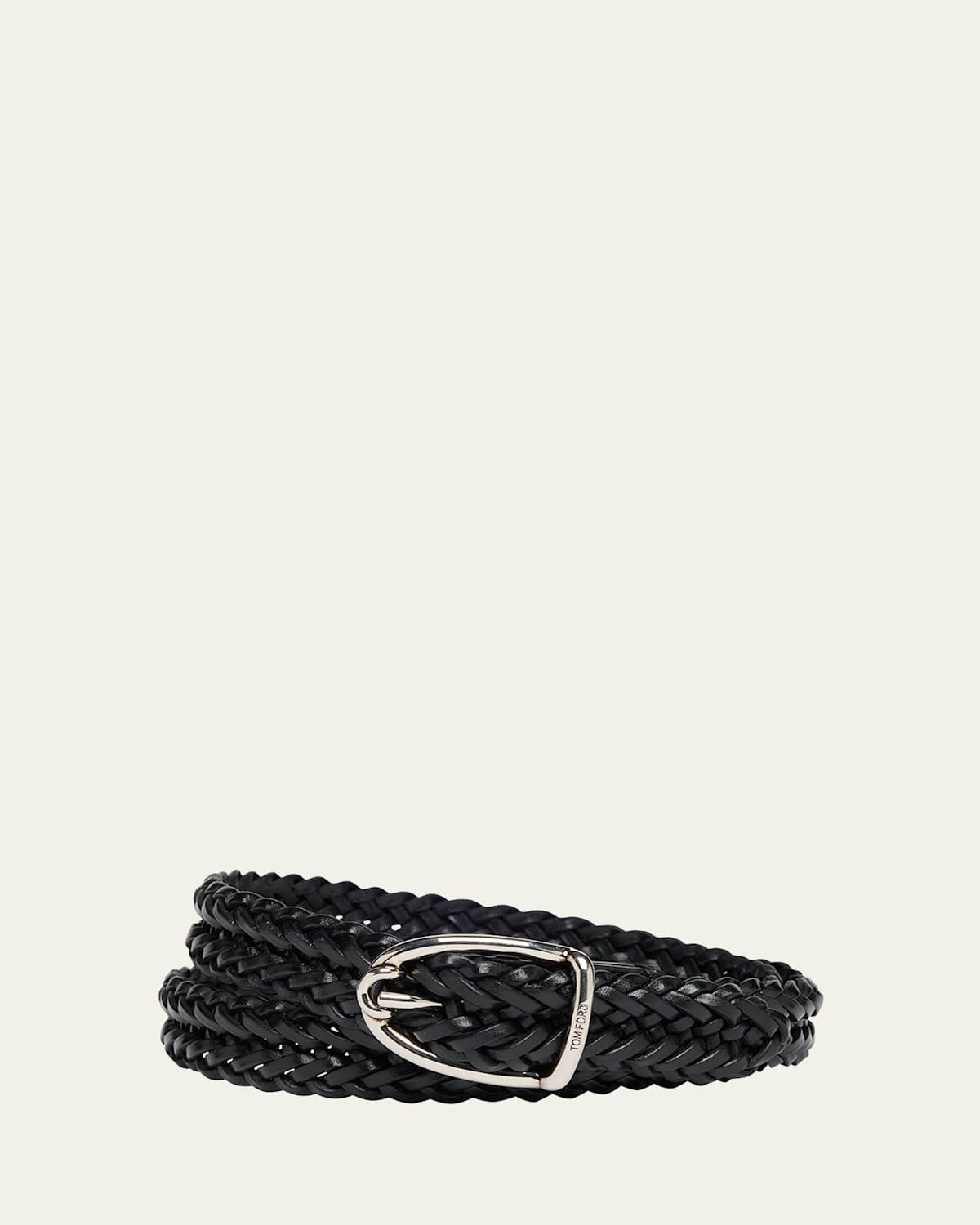 Tom Ford Men's Woven Leather Angled-buckle Belt In Black