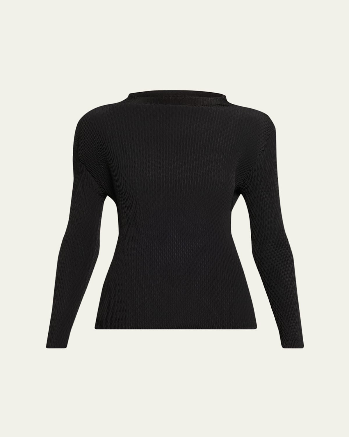 Issey Miyake Orbicular Pleated Long-sleeve Top In Black