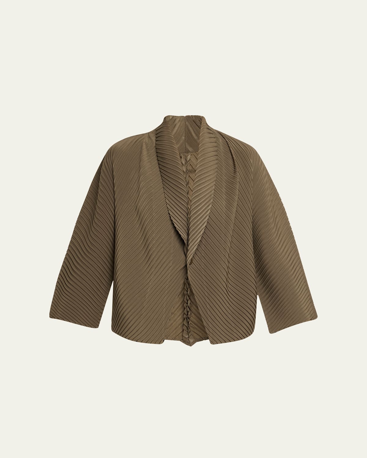 Issey Miyake Soft Fold Pleats Shawl-collar Jacket In Green