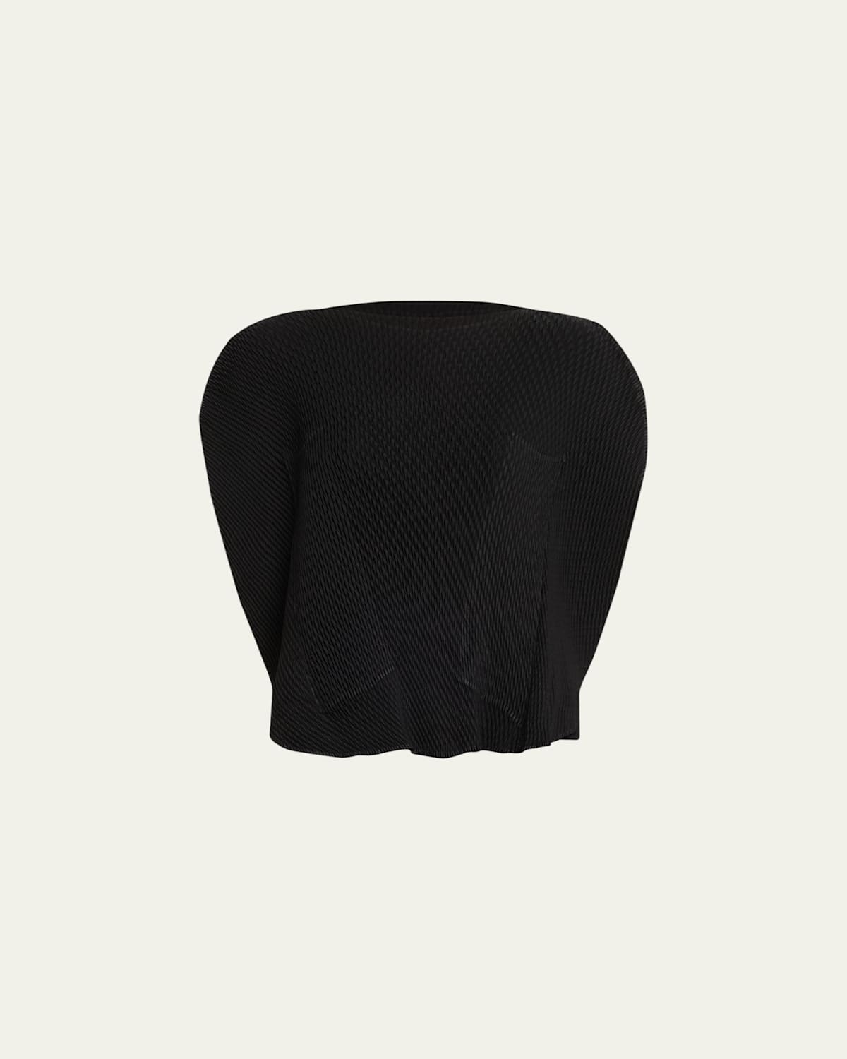 Issey Miyake Orbicular Pleated Cap-sleeve Top In Black