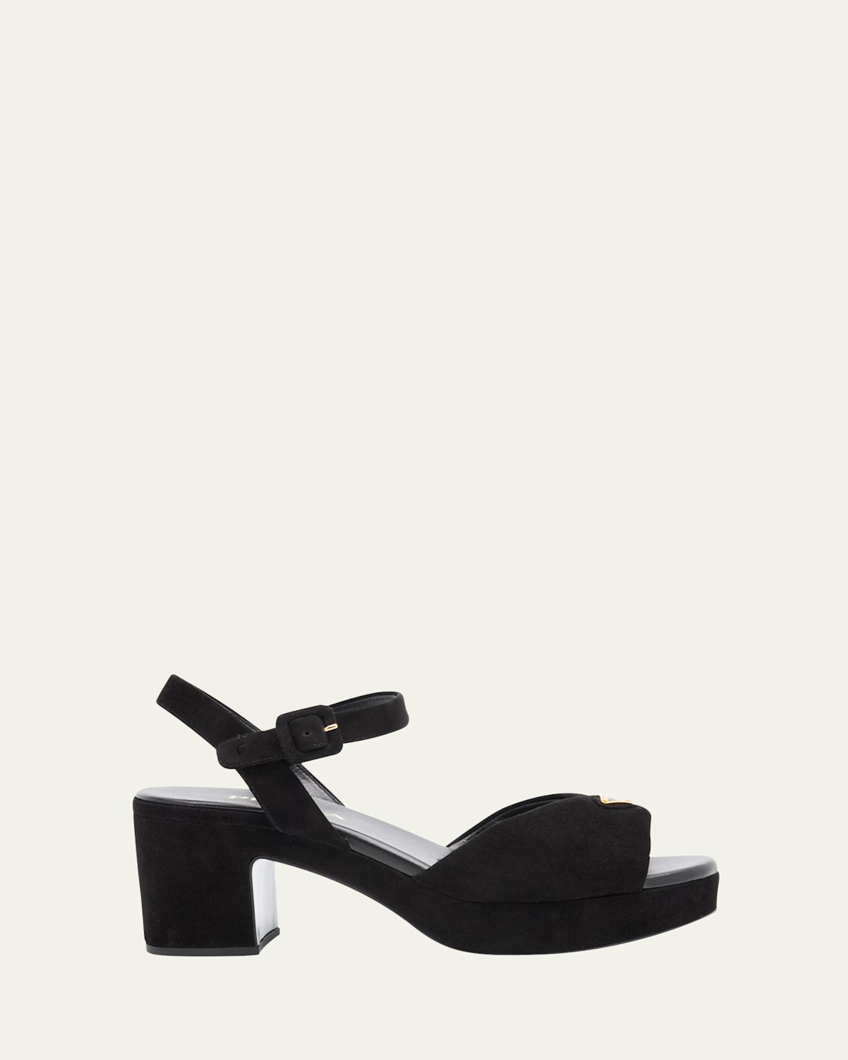 Prada Suede Triangle Logo Platform Sandals In Black