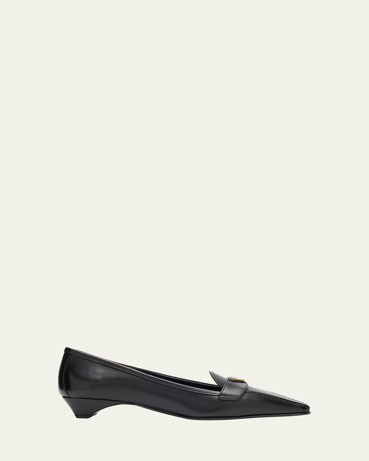Prada Leather Triangle Logo Pointed-toe Pumps In Black