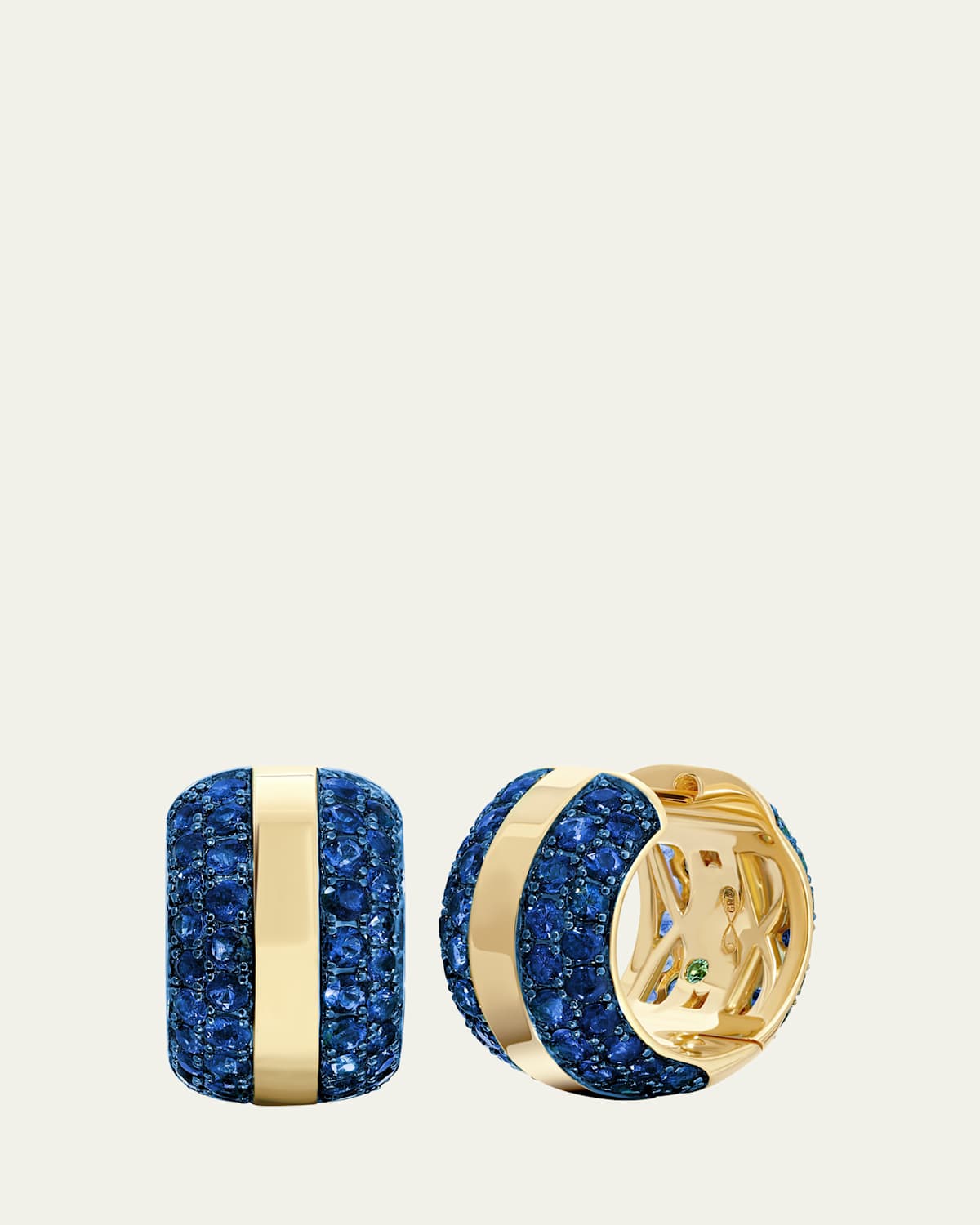 18K Yellow Gold Blue Sapphire Hoop Earrings