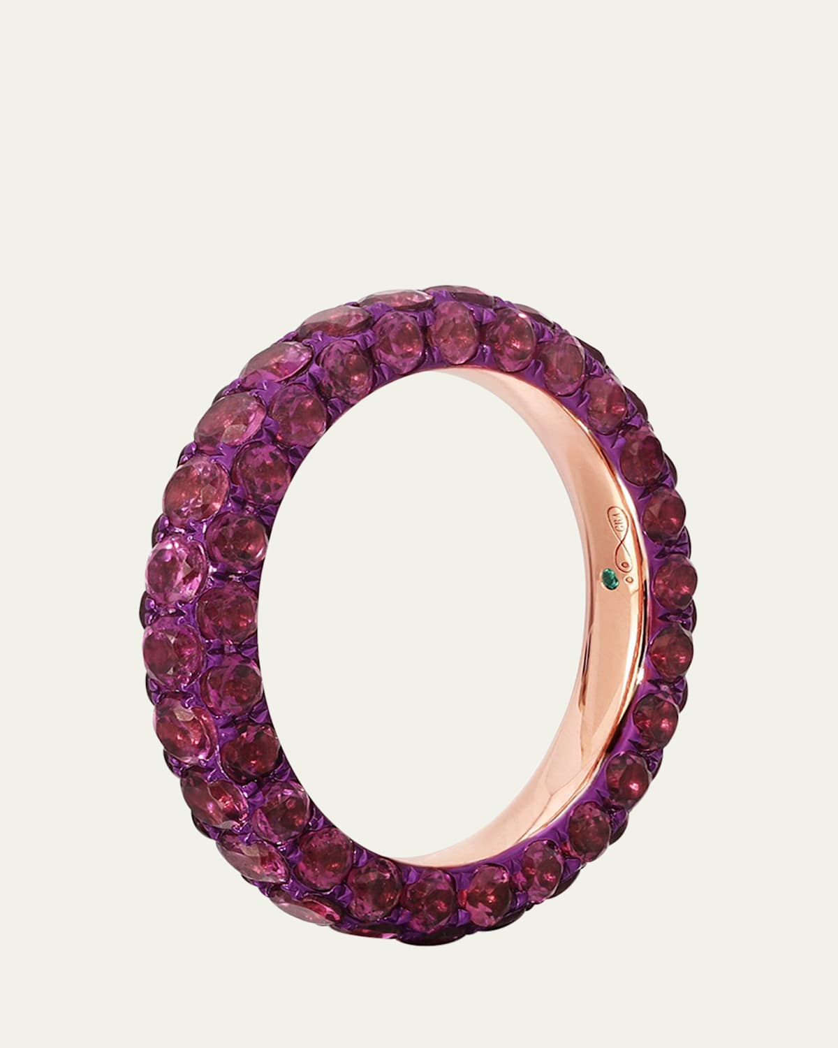 18K Rose Gold Rhodolite and Magenta Rhodium 3 Sided Ring
