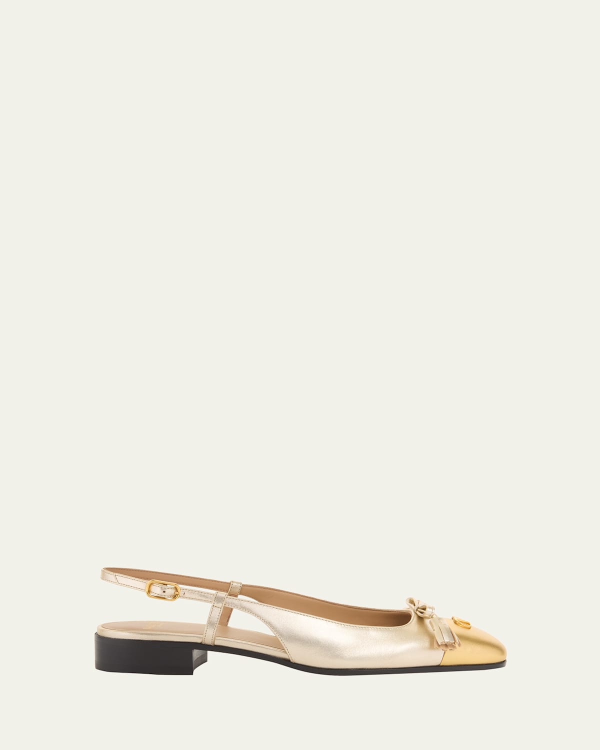Valentino Valet Du Roi Vlogo Metallic Leather Slingback Ballerina Flats In Gold