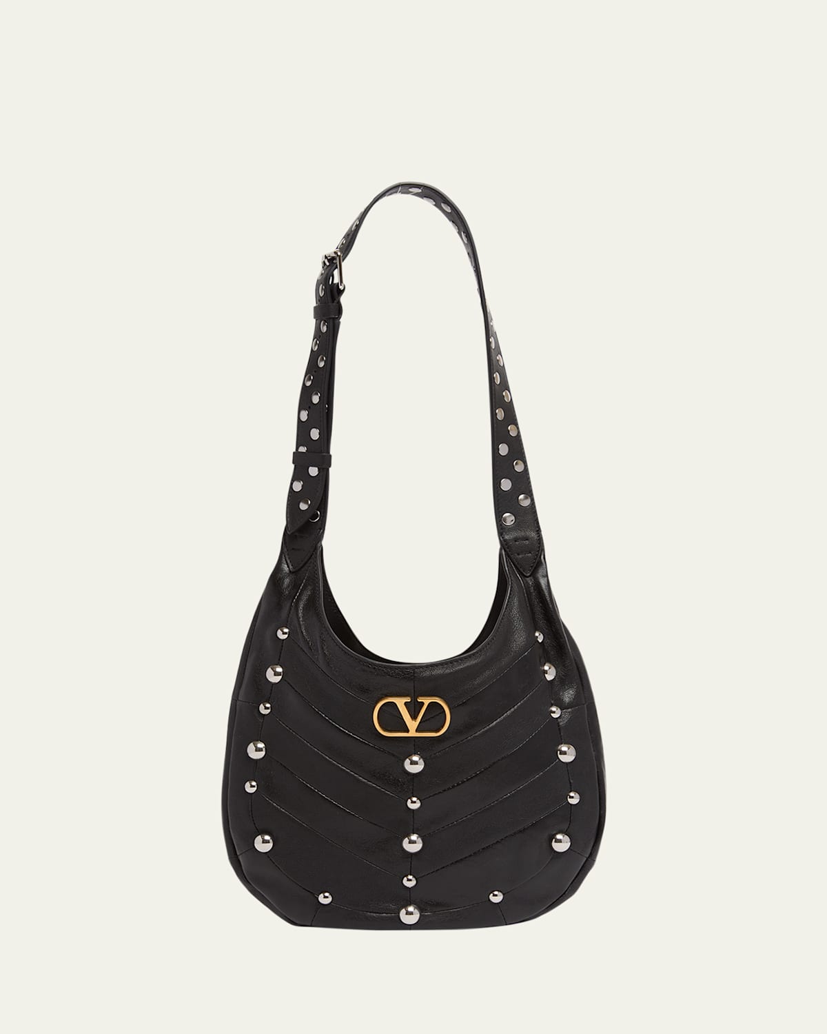Valentino Garavani Hoboho Small Leather Hobo Bag With Studs In Black