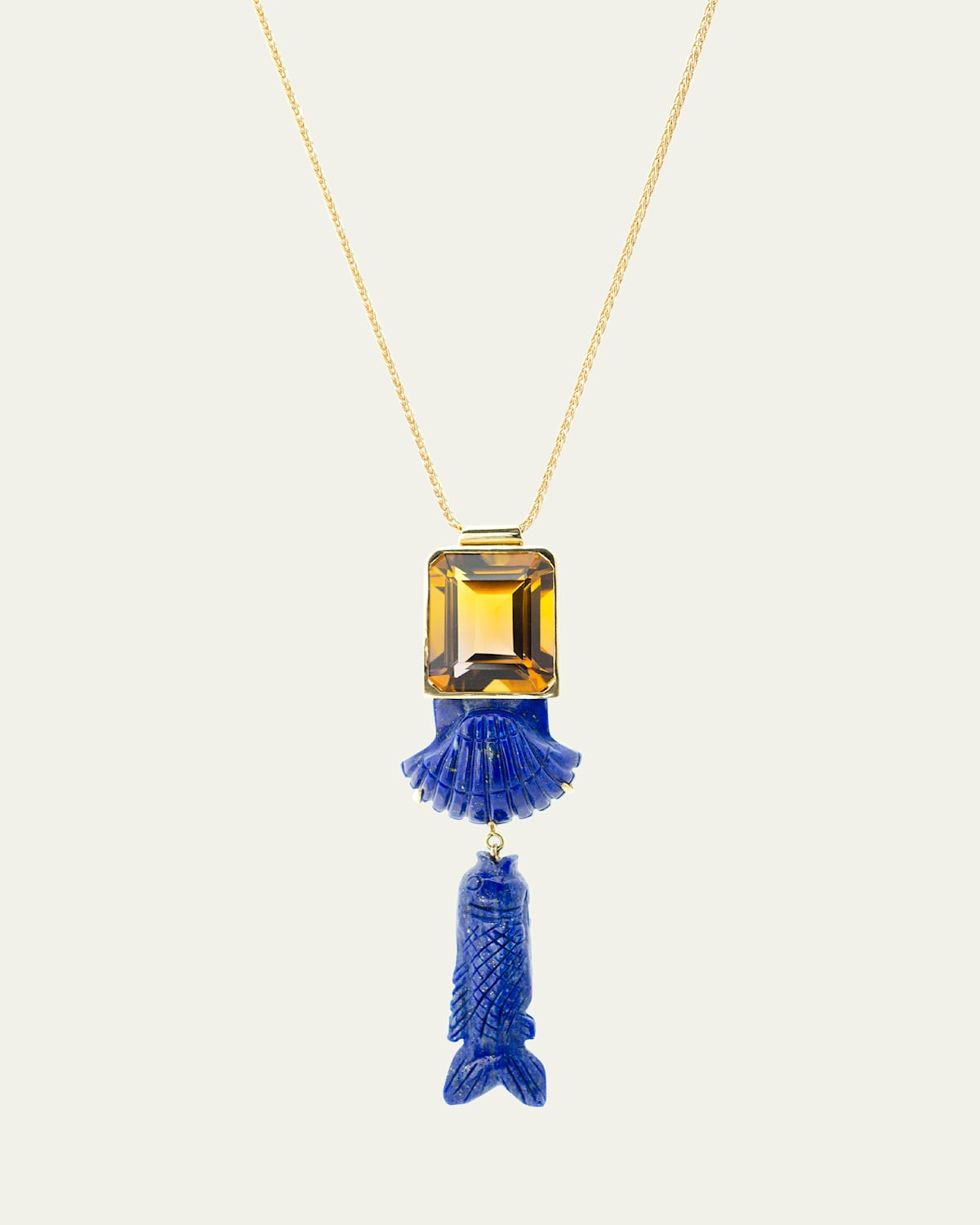18K Ametrine with Lapis Lazuli Shell and Fish Necklace