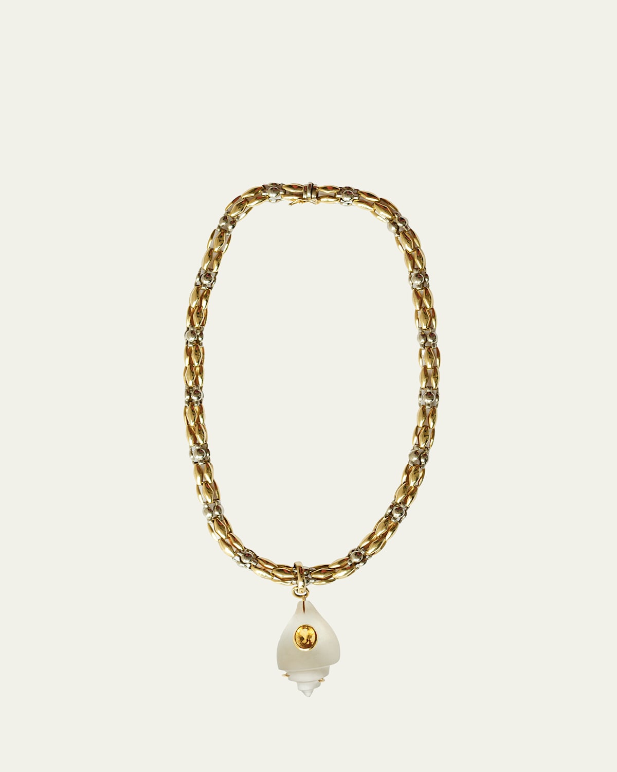 18K Rock Crystal Shell and Citrine Braided Necklace