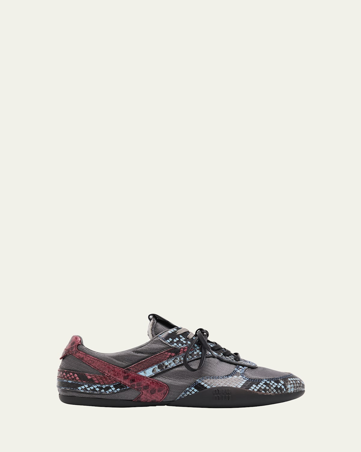 Miu Miu Gymnasium Technical Fabric And Python Low-top Sneakers In Blue