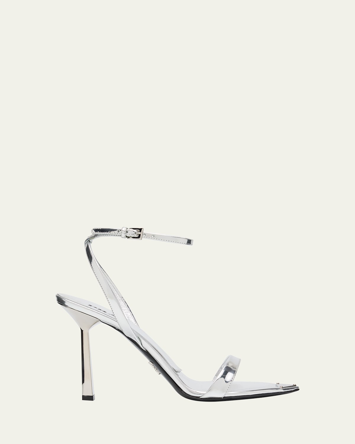 Prada Spazzolato Extended Metal Toe Metallic Leather Sandals In Silver