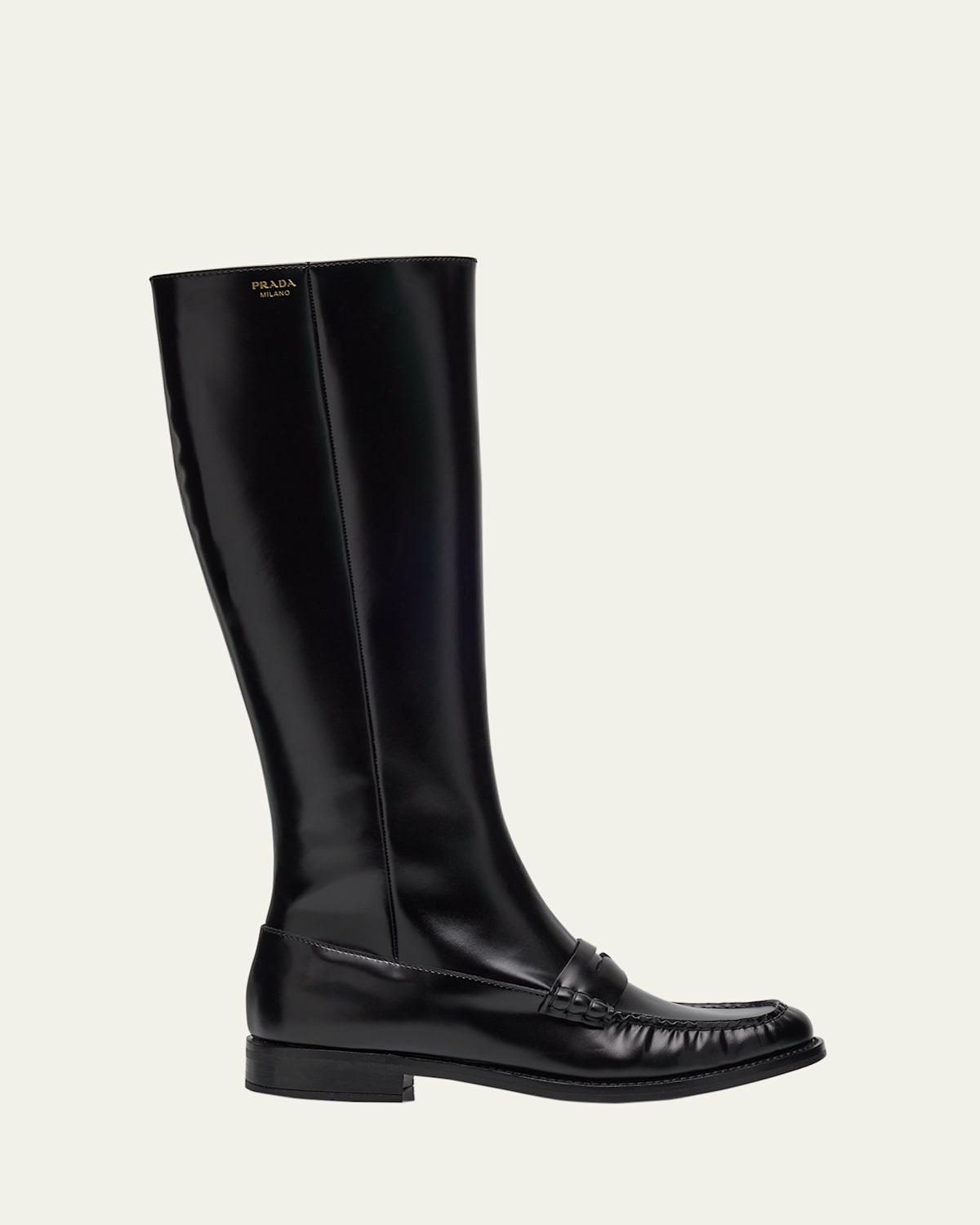 Prada Spazzolato Leather Knee-high Boots In Black