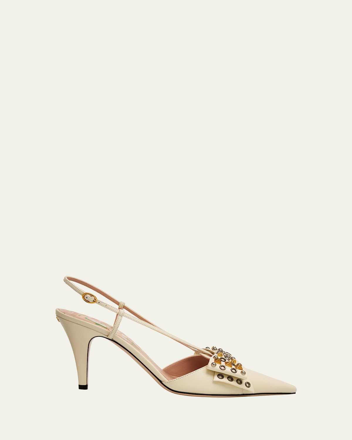 Valentino Bowow Studded Leather Slingback Pumps In Multi