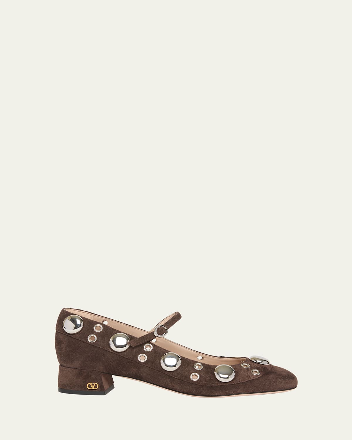 Valentino Garavani Nellcote Studded Suede Mary Jane Ballerina Flats In Testa Di Moro