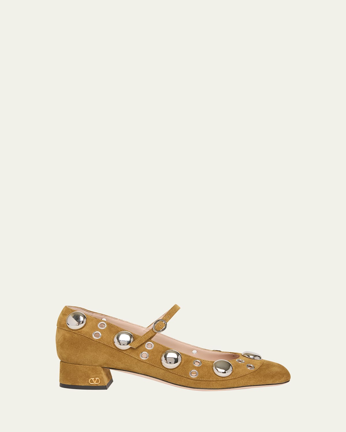 Valentino Nellcote Studded Suede Mary Jane Ballerina Flats In Brown