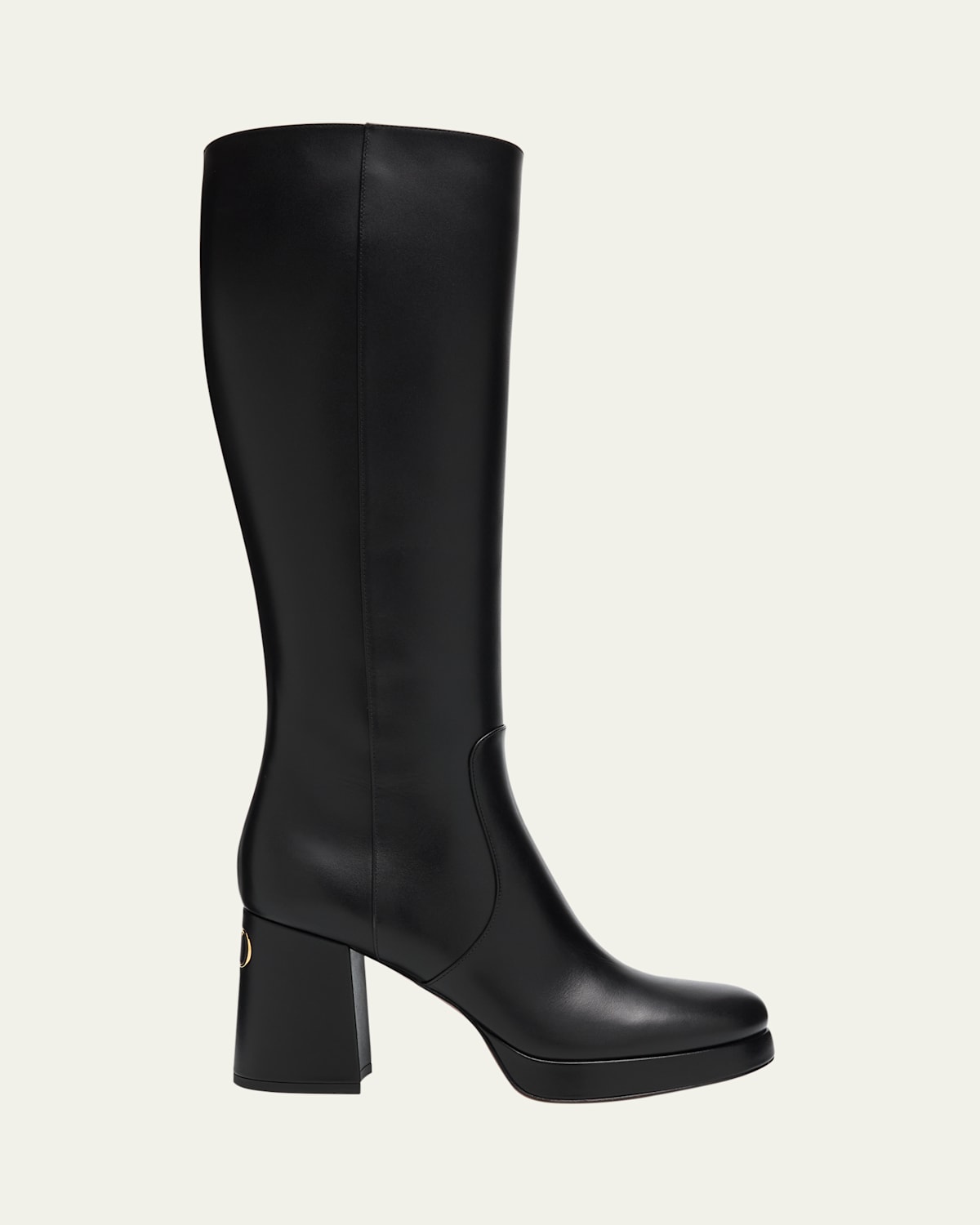 Valentino 90mm Fawcette Platform Leather Knee-high Boots In Black