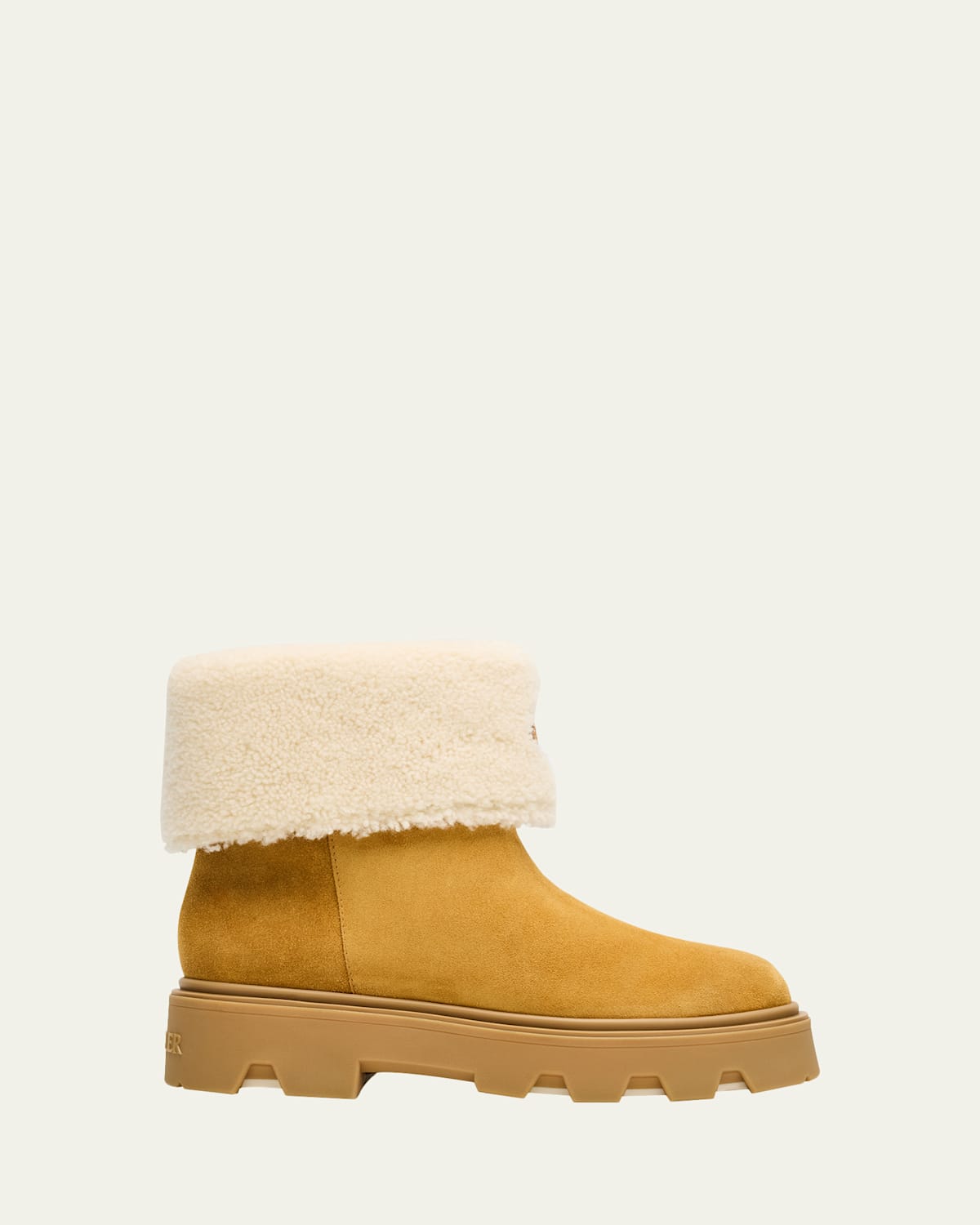 Moncler Aurea Suede And Shearling Mid Ankle Boots In Gold