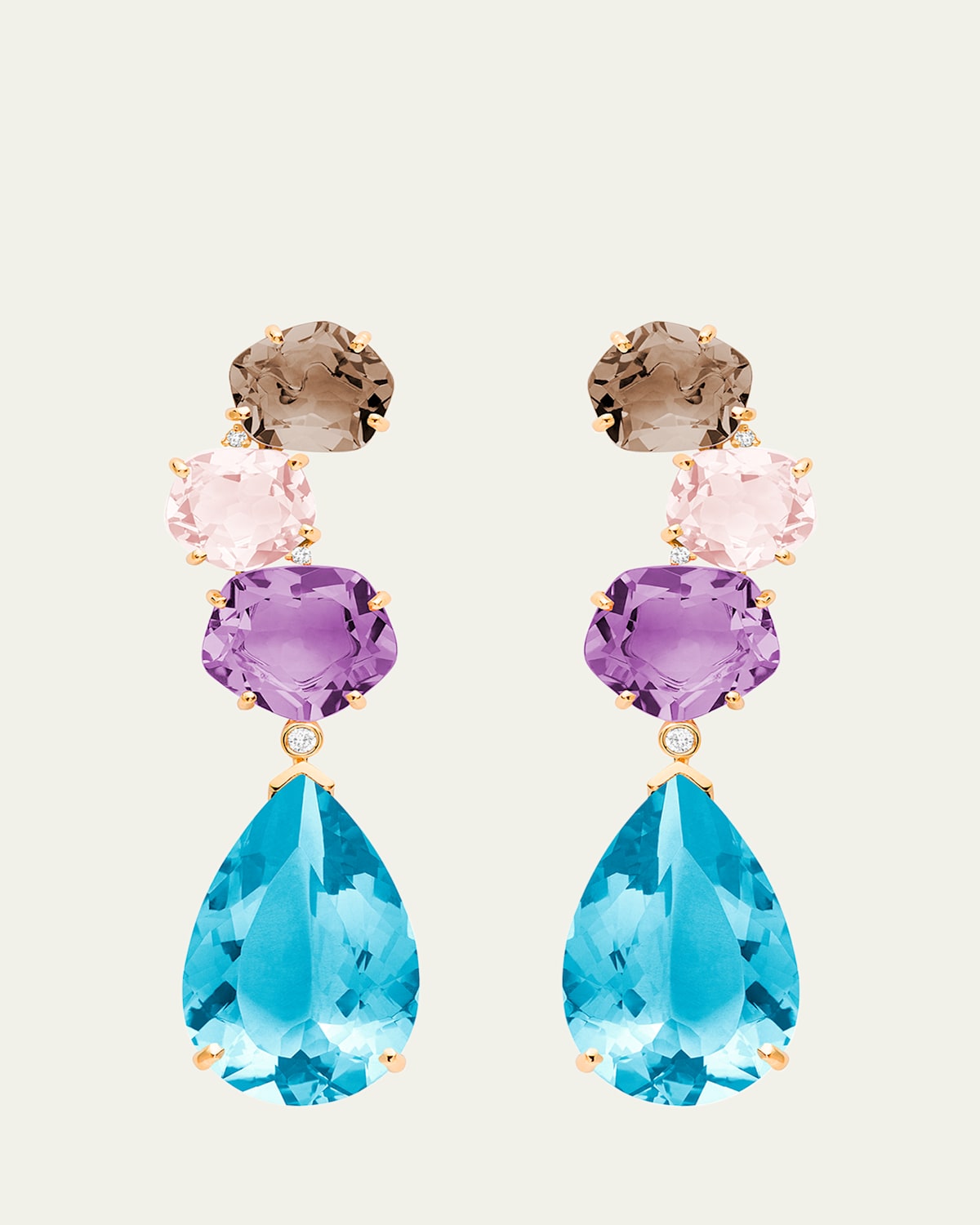 18K Rose Gold Quartz, Blue Topaz and Amethyst Diana Earrings