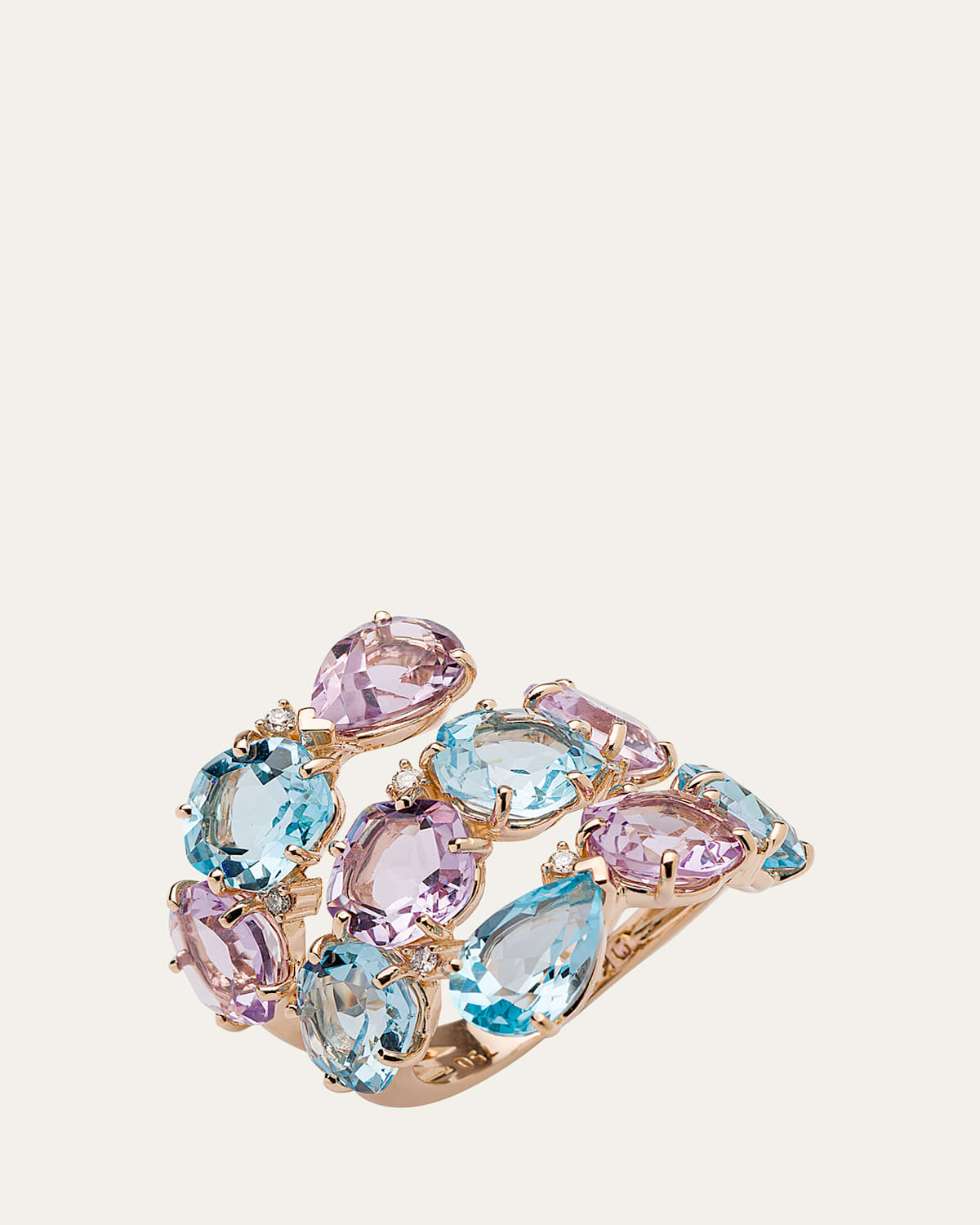 18K Rose Gold Blue Topaz and Amethyst Maya Ring