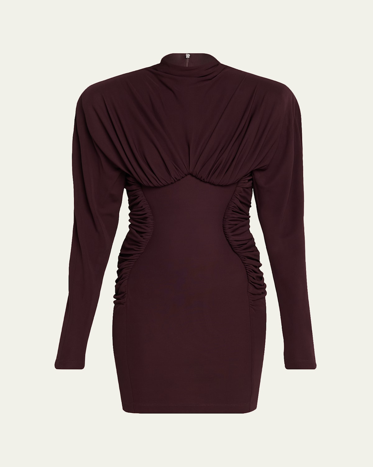 Stella Mccartney Pleated High-neck Long-sleeve Mini Dress In Burgundy
