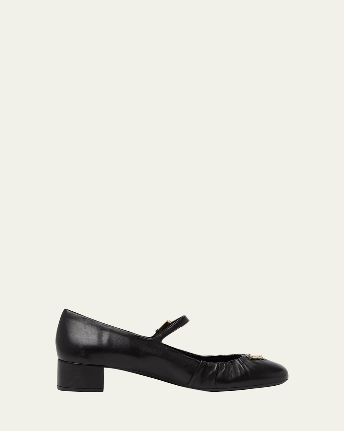 Prada Ruched Toe Mary Jane Leather Pumps In Black