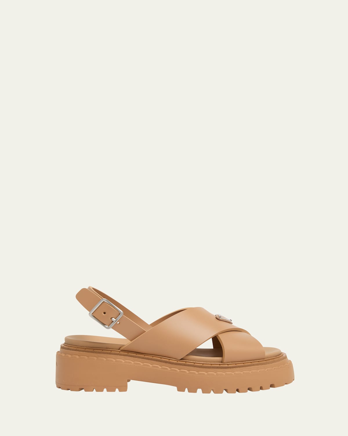 Prada Soft Rubber Crisscross Strap Sandals In Brown