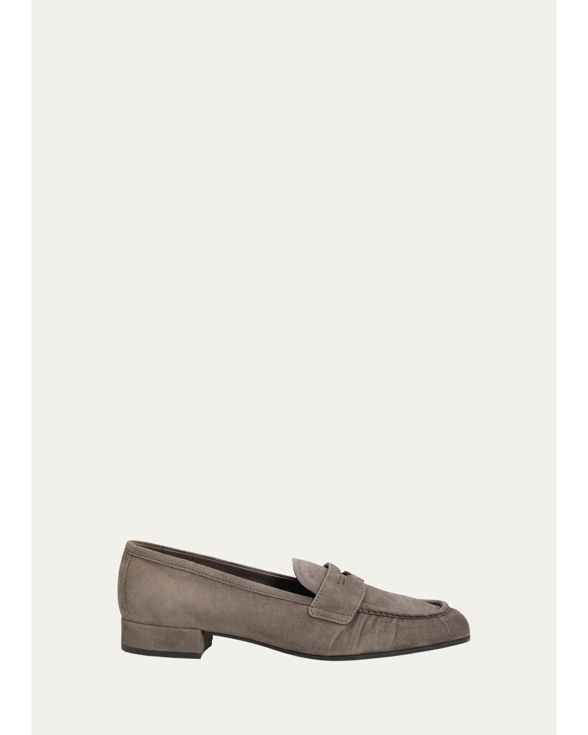 Prada Suede Ruched-toe Penny Loafers In Gray