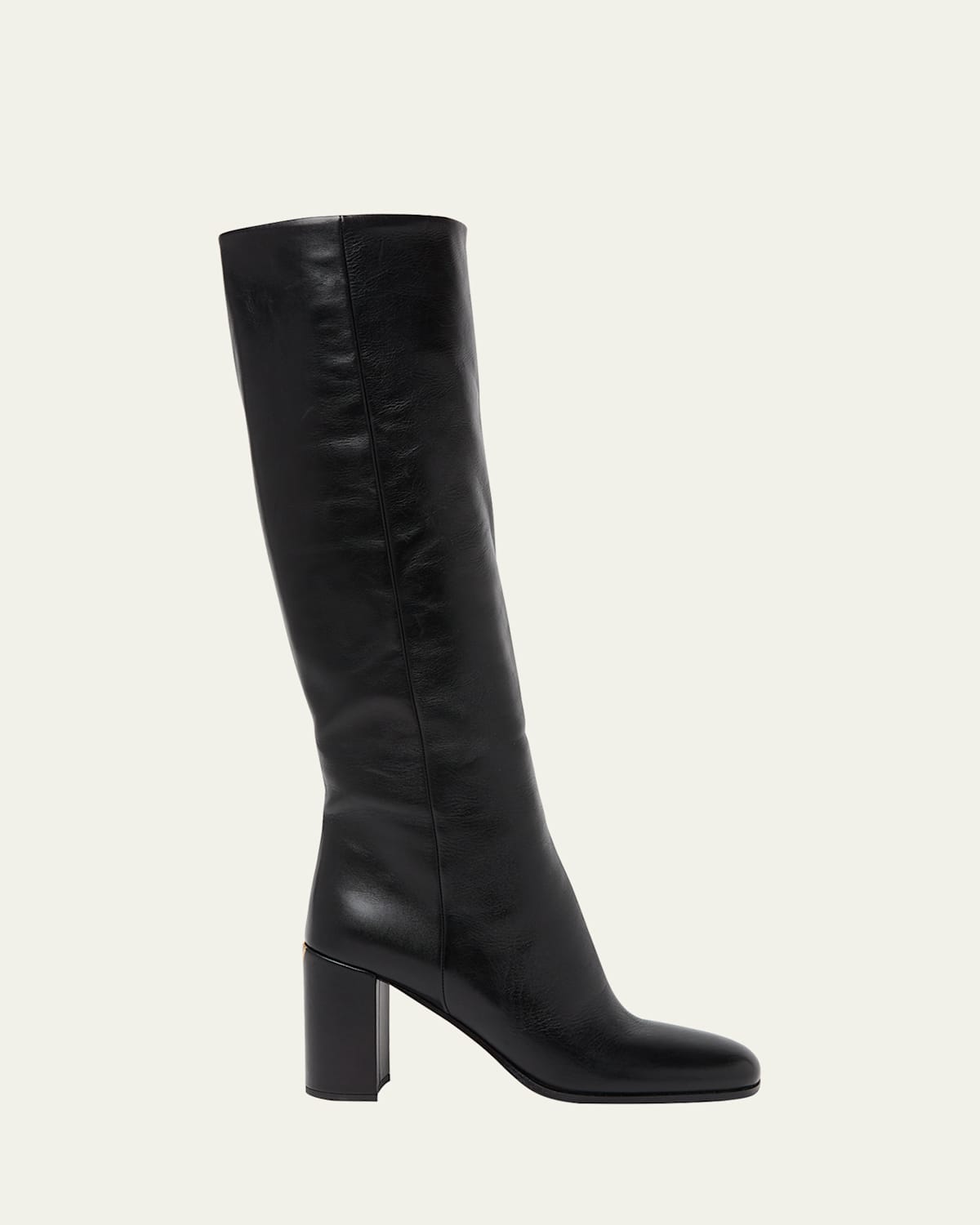 Prada Triangle Logo Leather Block-heel Knee Boots In Black