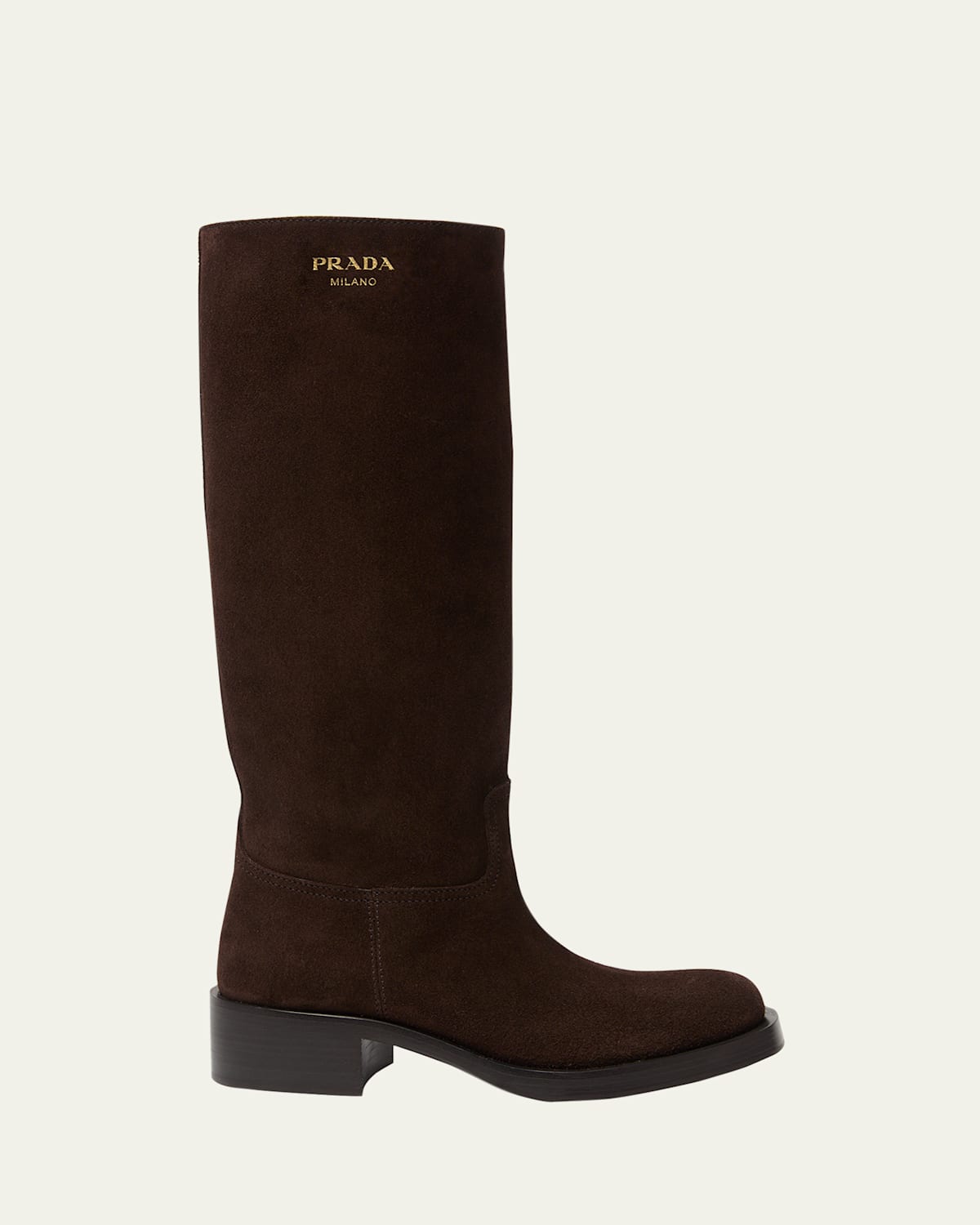 Prada Suede Knee-high Boots In Brown