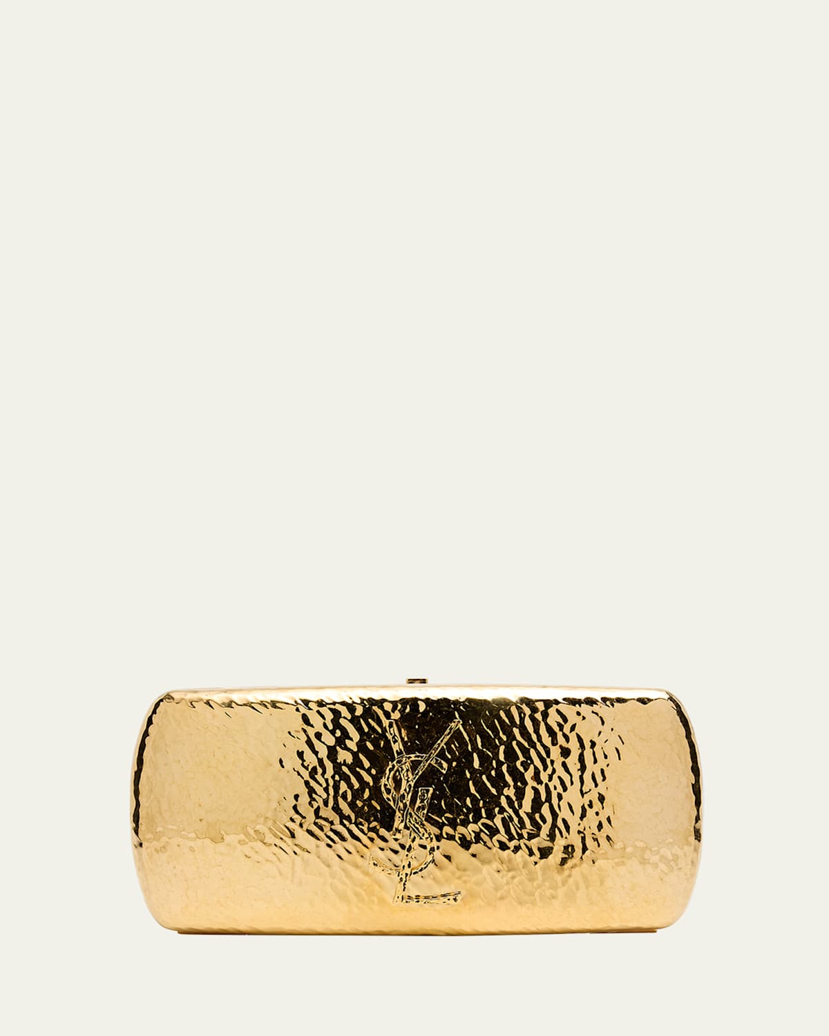Saint Laurent Martele Ysl Clutch Bag In Hammered Metal In Gold