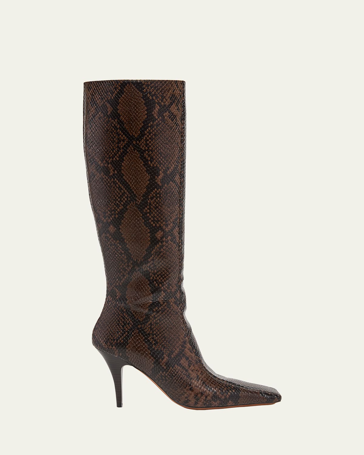 Stella Mccartney Snakeskin Embossed Square Toe Knee High Boot In Brown