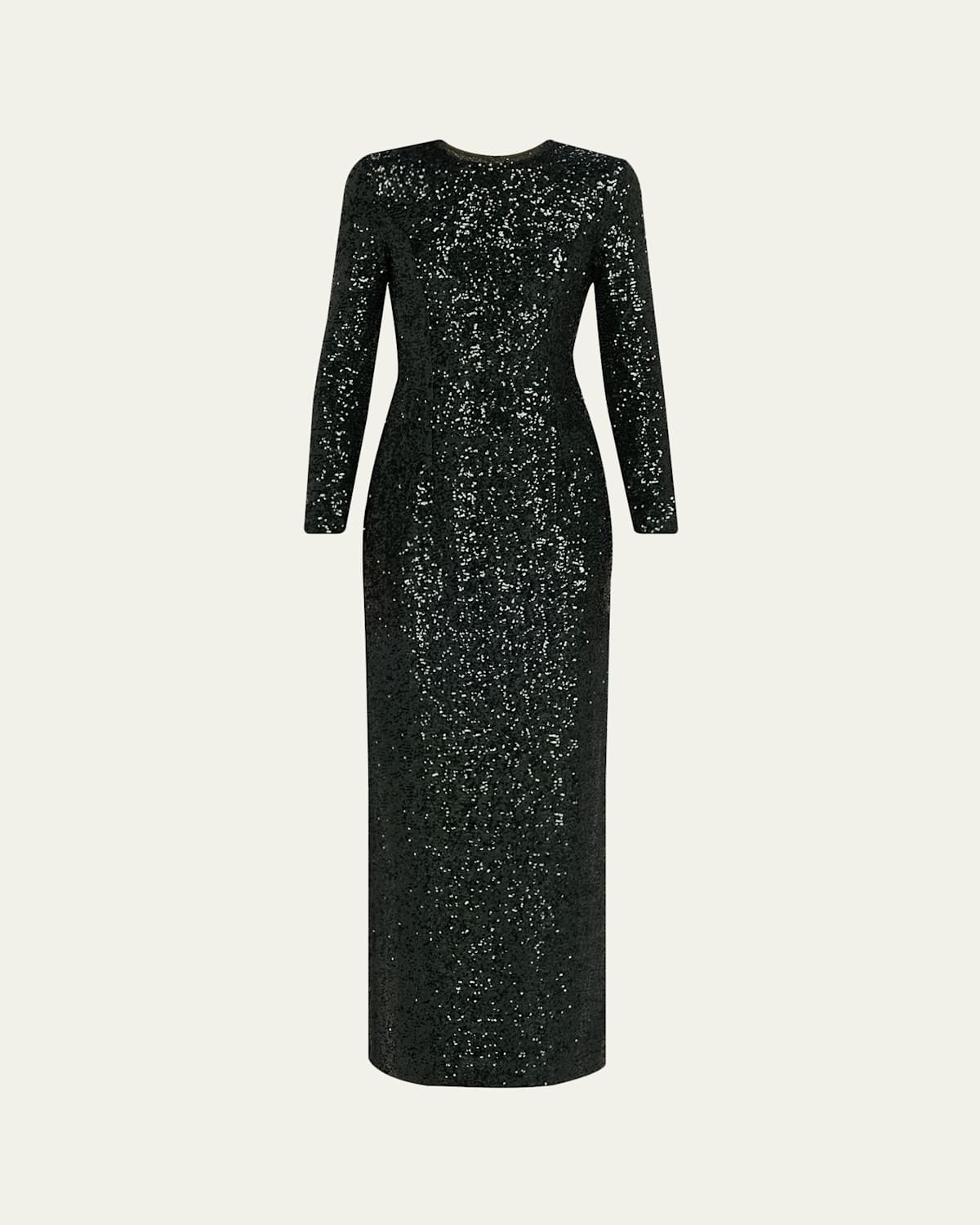 Michael Kors Stretch Sequined Long-sleeve Gown In Black