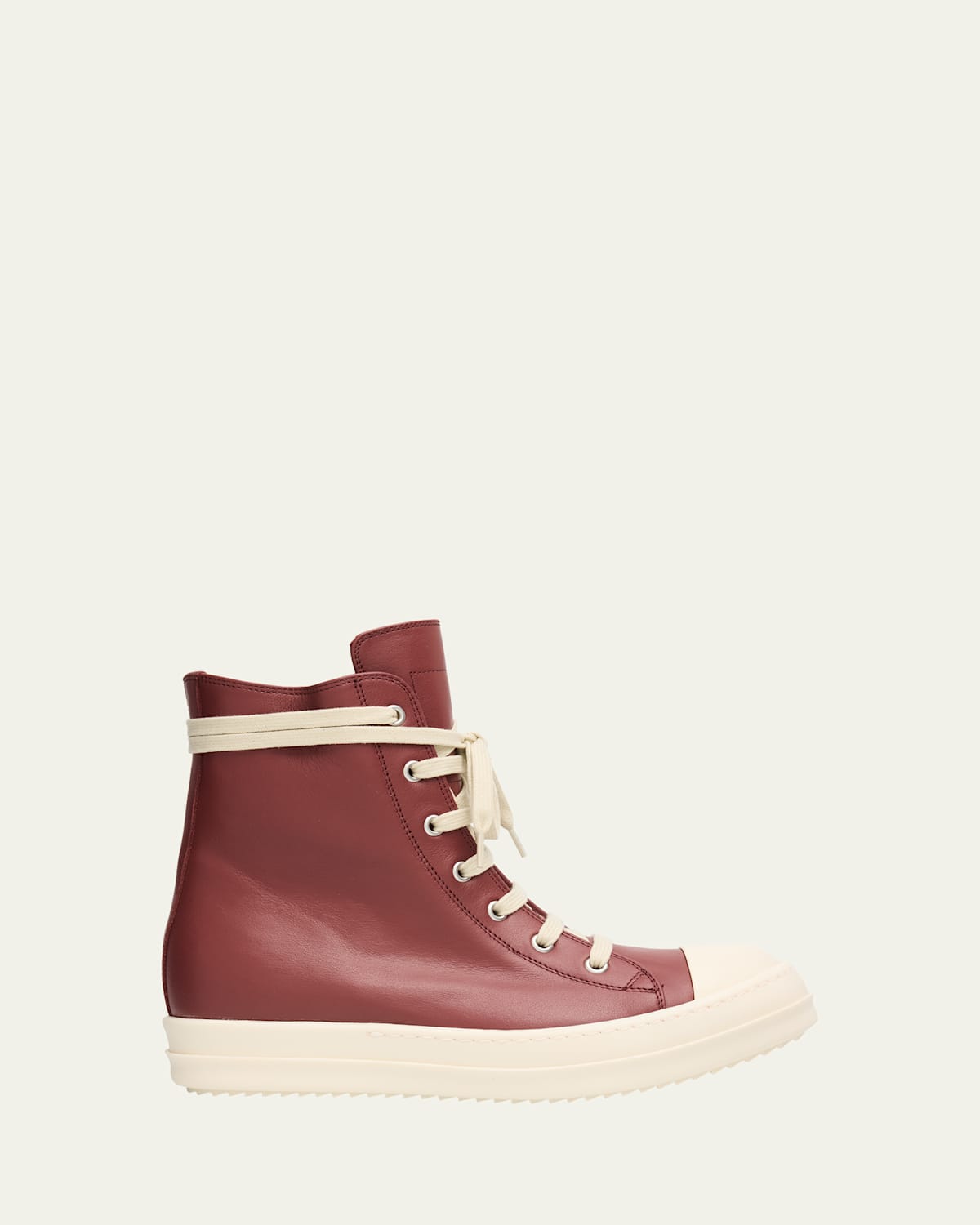 Rick Owens Calf Leather Cap Toe High-top Sneakers In Red