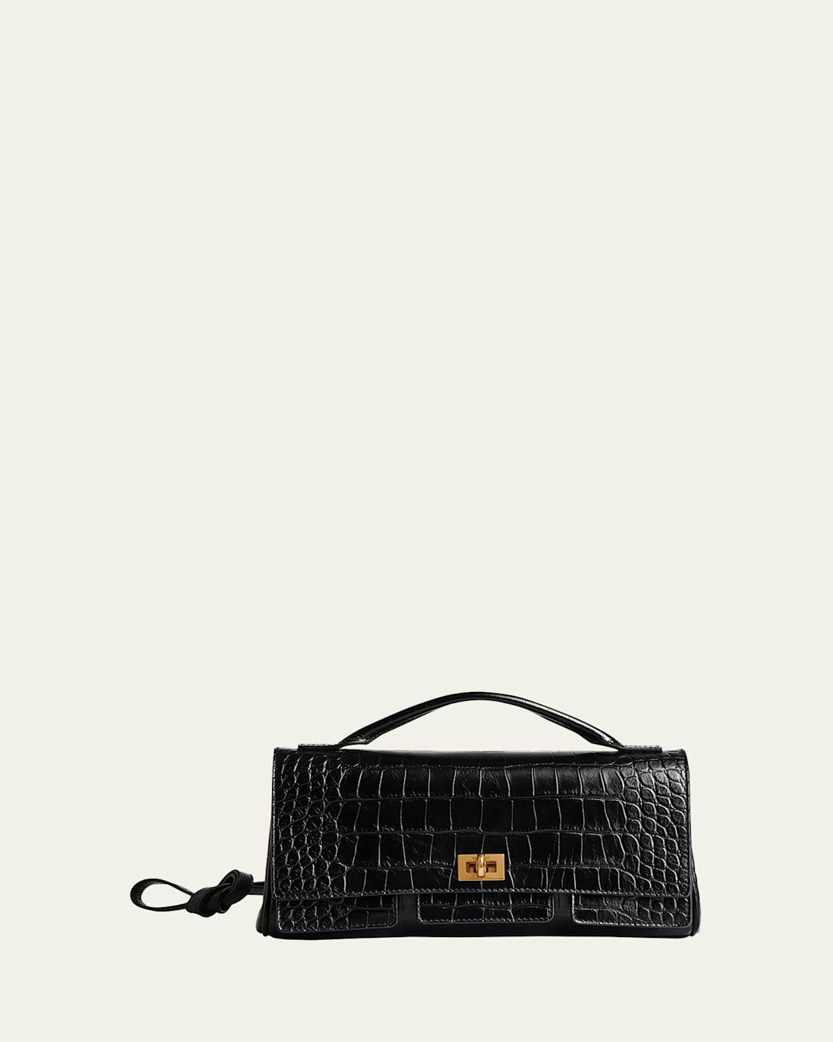 Balenciaga Bel Air Small Croc-embossed Leather Clutch Bag In Black